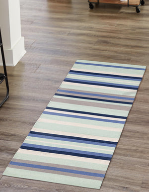 Aqua Blue and Gray 2' x 6' 1 Flatweave Cotton Dhurrie Runner Area Rug 100% Chenille All Natural Carpet for Living Rooms, Dining Rooms, Entryway, Foyer for Sale at Rug Engine