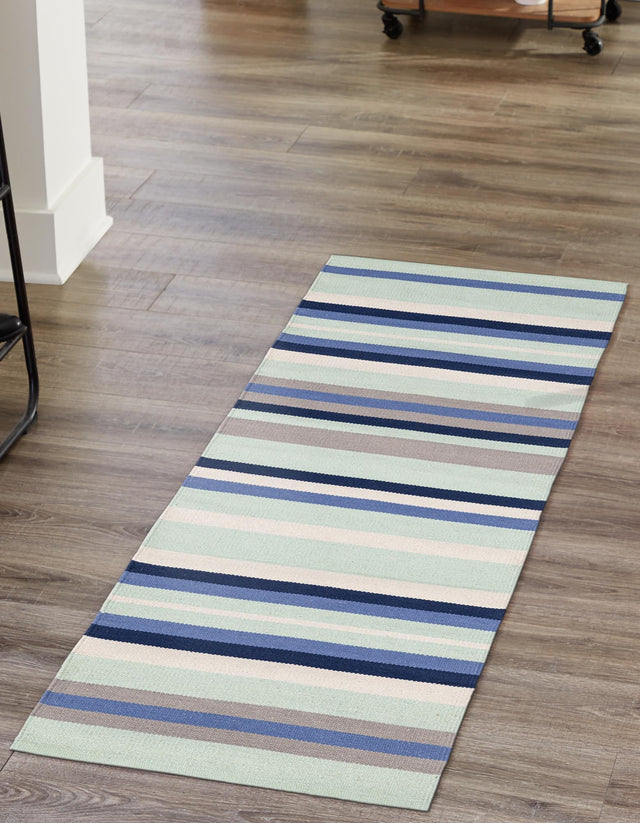 Aqua Blue and Gray 2' x 6' 1 Flatweave Cotton Dhurrie Runner Area Rug 100% Chenille All Natural Carpet for Living Rooms, Dining Rooms, Entryway, Foyer for Sale at Rug Engine