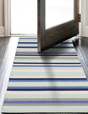 Aqua Blue and Gray 2' x 8' Flatweave Cotton Dhurrie Runner Area Rug 100% Chenille All Natural Carpet for Living Rooms, Dining Rooms, Entryway, Foyer for Sale at Rug Engine
