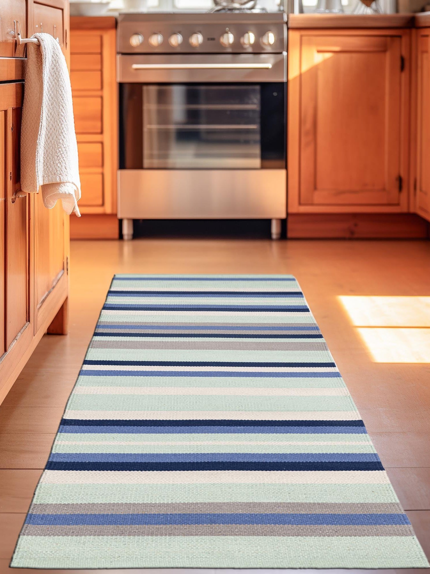 Aqua Blue and Gray 2' x 5' 1 Flatweave Cotton Dhurrie Runner Area Rug 100% Chenille All Natural Carpet for Living Rooms, Dining Rooms, Entryway, Foyer for Sale at Rug Engine
