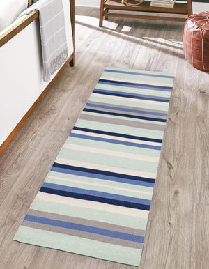 Aqua Blue and Gray 2' x 6' 1 Flatweave Cotton Dhurrie Runner Area Rug 100% Chenille All Natural Carpet for Living Rooms, Dining Rooms, Entryway, Foyer for Sale at Rug Engine