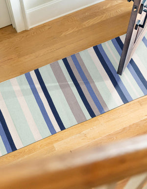 Aqua Blue and Gray 2' x 6' 1 Flatweave Cotton Dhurrie Runner Area Rug 100% Chenille All Natural Carpet for Living Rooms, Dining Rooms, Entryway, Foyer for Sale at Rug Engine