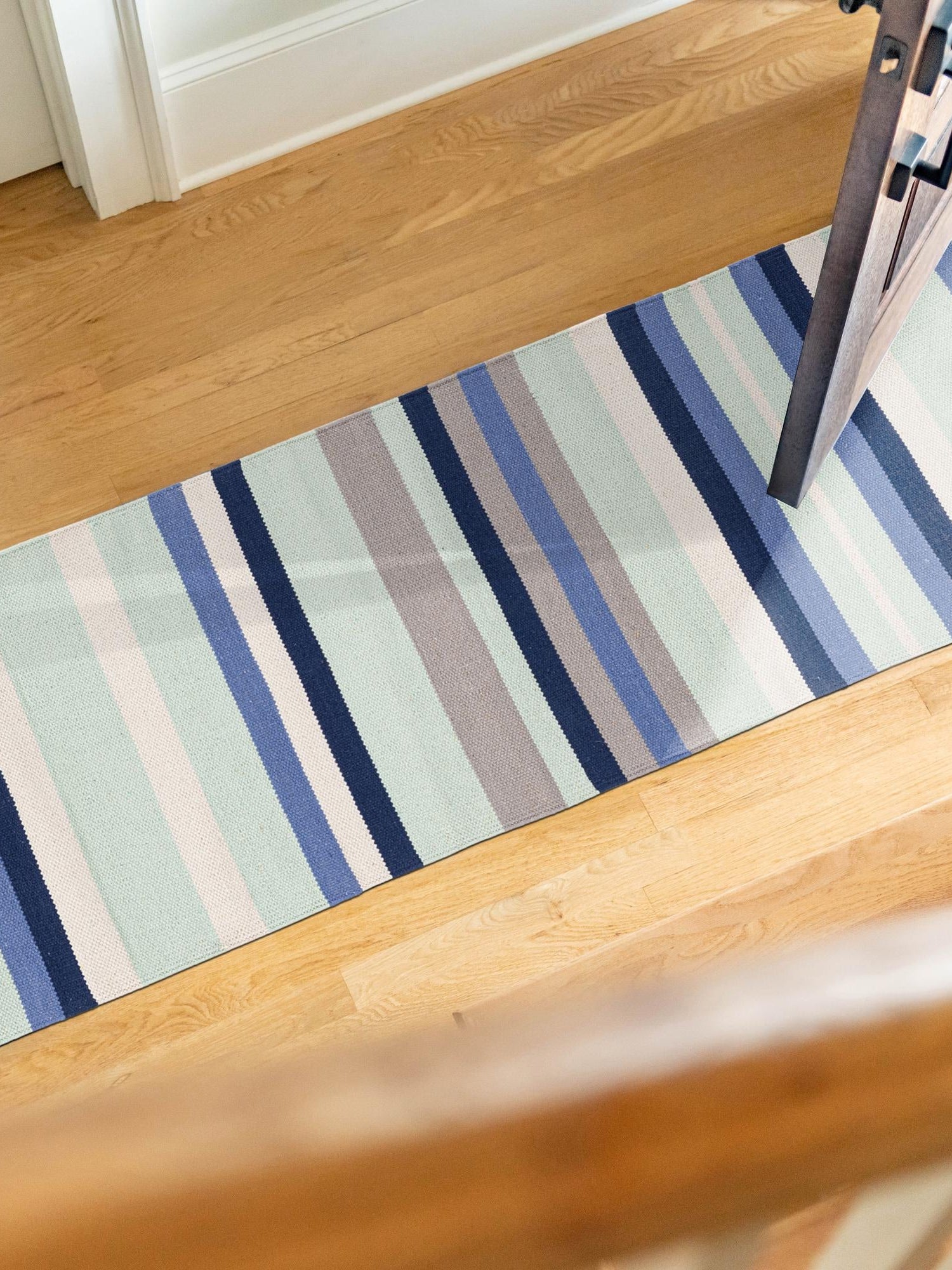 Aqua Blue and Gray 2' x 5' 1 Flatweave Cotton Dhurrie Runner Area Rug 100% Chenille All Natural Carpet for Living Rooms, Dining Rooms, Entryway, Foyer for Sale at Rug Engine