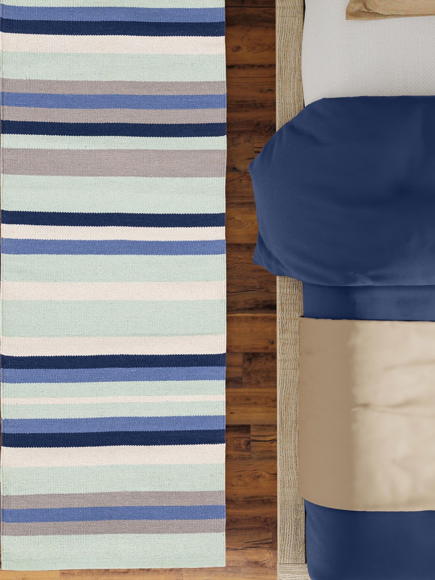 Aqua Blue and Gray 2' x 6' 1 Flatweave Cotton Dhurrie Runner Area Rug 100% Chenille All Natural Carpet for Living Rooms, Dining Rooms, Entryway, Foyer for Sale at Rug Engine