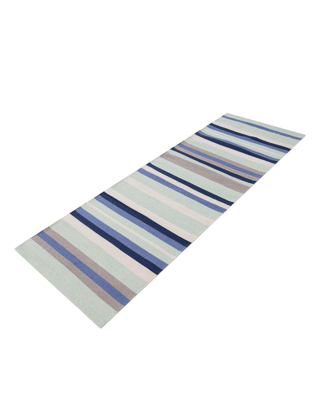 Aqua Blue and Gray 2' x 6' 1 Flatweave Cotton Dhurrie Runner Area Rug 100% Chenille All Natural Carpet for Living Rooms, Dining Rooms, Entryway, Foyer for Sale at Rug Engine