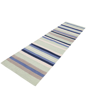 Aqua Blue and Gray 2' x 8' Flatweave Cotton Dhurrie Runner Area Rug 100% Chenille All Natural Carpet for Living Rooms, Dining Rooms, Entryway, Foyer for Sale at Rug Engine