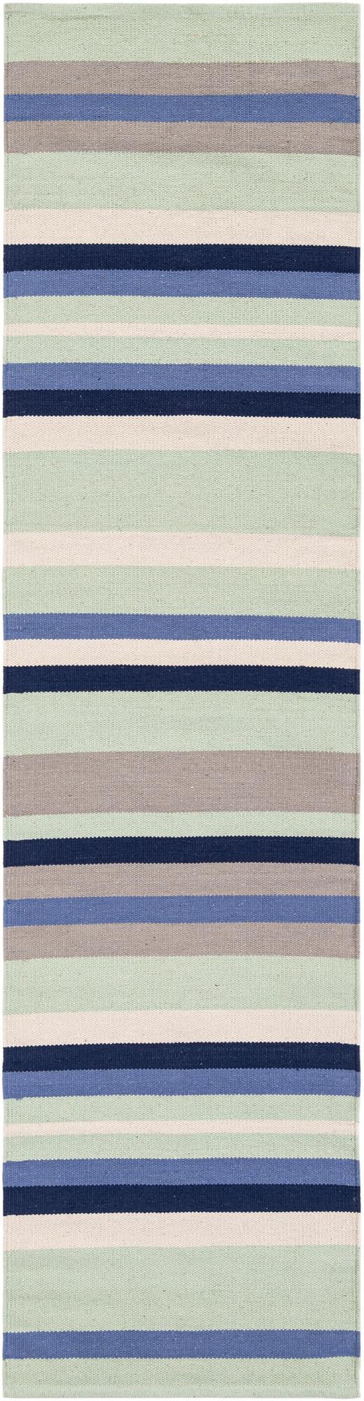 Aqua Blue and Gray 2' x 8' Flatweave Cotton Dhurrie Runner Area Rug 100% Chenille All Natural Carpet for Living Rooms, Dining Rooms, Entryway, Foyer for Sale at Rug Engine