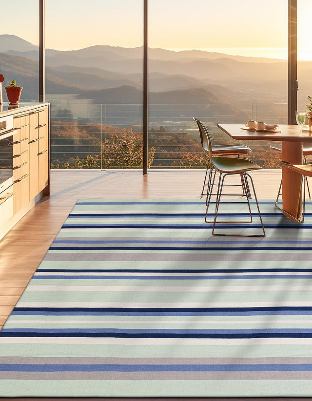 Aqua Blue and Gray 7' 10 x 7' 10 Flatweave Cotton Dhurrie Square Area Rug 100% Chenille All Natural Carpet for Living Rooms, Dining Rooms, Entryway, Foyer for Sale at Rug Engine