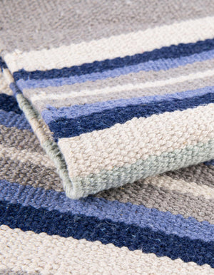 Aqua Blue and Gray 7' 10 x 7' 10 Flatweave Cotton Dhurrie Square Area Rug 100% Chenille All Natural Carpet for Living Rooms, Dining Rooms, Entryway, Foyer for Sale at Rug Engine