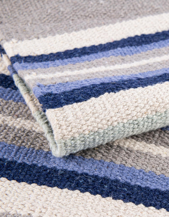 Aqua Blue and Gray 7' 10 x 7' 10 Flatweave Cotton Dhurrie Square Area Rug 100% Chenille All Natural Carpet for Living Rooms, Dining Rooms, Entryway, Foyer for Sale at Rug Engine