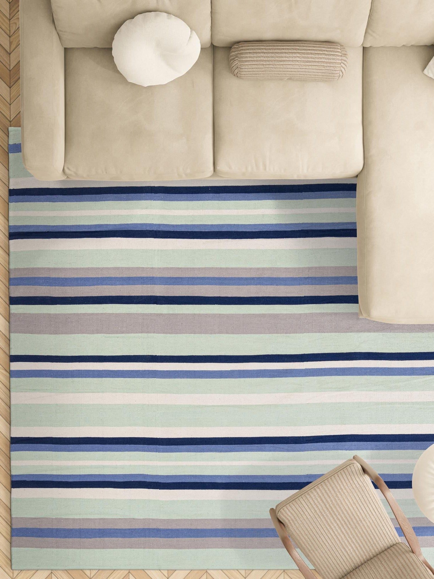 Aqua Blue and Gray 10' x 10' Flatweave Cotton Dhurrie Square Area Rug 100% Chenille All Natural Carpet for Living Rooms, Dining Rooms, Entryway, Foyer for Sale at Rug Engine