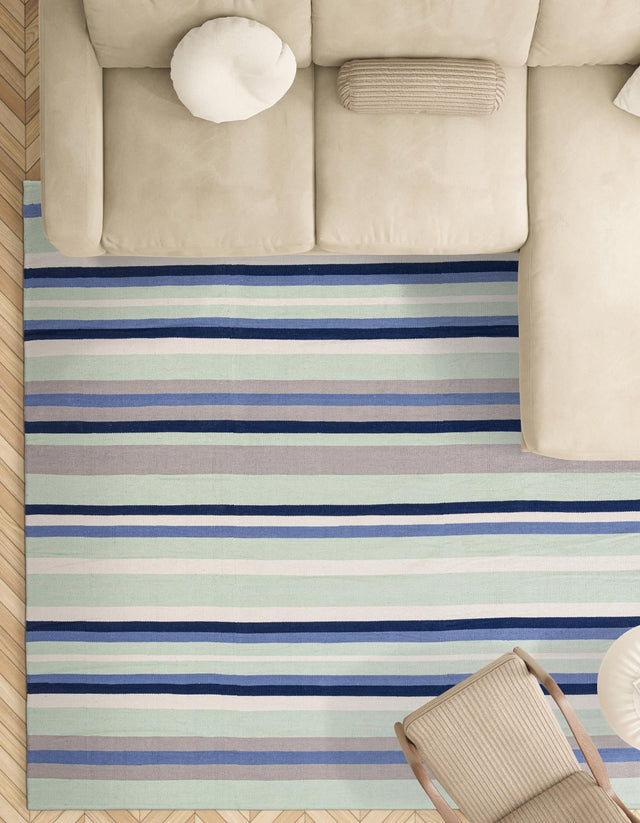 Aqua Blue and Gray 10' x 10' Flatweave Cotton Dhurrie Square Area Rug 100% Chenille All Natural Carpet for Living Rooms, Dining Rooms, Entryway, Foyer for Sale at Rug Engine