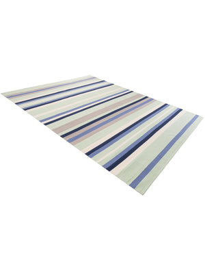 Aqua Blue and Gray 7' 10 x 10' Flatweave Cotton Dhurrie Rectangle Area Rug 100% Chenille All Natural Carpet for Living Rooms, Dining Rooms, Entryway, Foyer for Sale at Rug Engine
