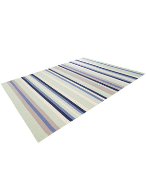 Aqua Blue and Gray 7' 10 x 10' Flatweave Cotton Dhurrie Rectangle Area Rug 100% Chenille All Natural Carpet for Living Rooms, Dining Rooms, Entryway, Foyer for Sale at Rug Engine