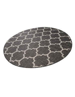 Black 6' 1 x 6' 1 Outdoor Trellis Round Area Rug Weather Resistant for Patio, Deck, Terrace, Balcony, Porch Geometric Design Water Safe Outside Carpet for Sale at Rug Engine