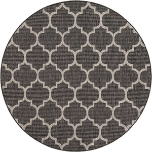 Black 6' 1 x 6' 1 Outdoor Trellis Round Area Rug Weather Resistant for Patio, Deck, Terrace, Balcony, Porch Geometric Design Water Safe Outside Carpet for Sale at Rug Engine