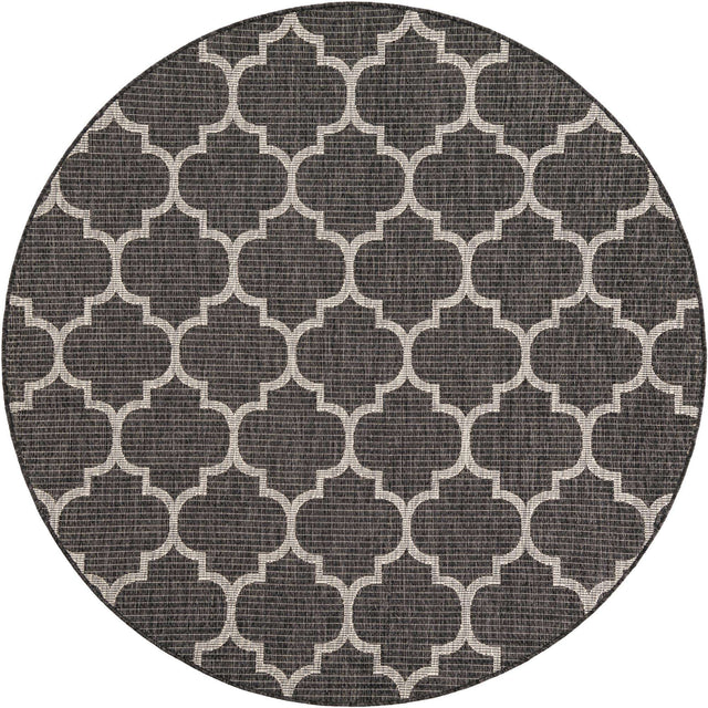 Black 6' 1 x 6' 1 Outdoor Trellis Round Area Rug Weather Resistant for Patio, Deck, Terrace, Balcony, Porch Geometric Design Water Safe Outside Carpet for Sale at Rug Engine