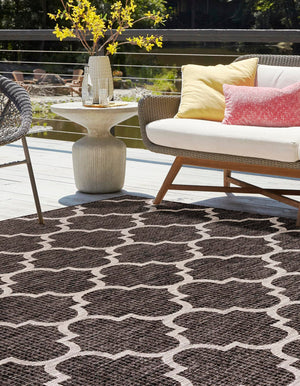 Black 10' 8 x 10' 8 Outdoor Trellis Square Area Rug Weather Resistant for Patio, Deck, Terrace, Balcony, Porch
