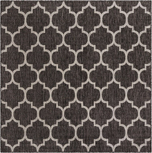 Black 6' 1 x 6' 1 Outdoor Trellis Square Area Rug Weather Resistant for Patio, Deck, Terrace, Balcony, Porch Geometric Design Water Safe Outside Carpet for Sale at Rug Engine