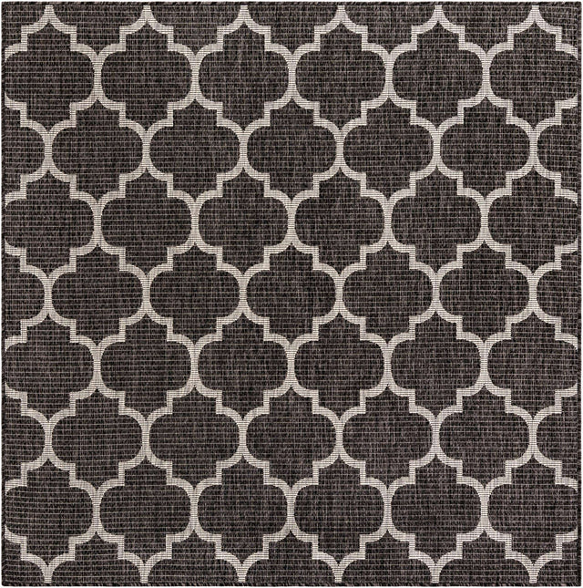 Black 6' 1 x 6' 1 Outdoor Trellis Square Area Rug Weather Resistant for Patio, Deck, Terrace, Balcony, Porch Geometric Design Water Safe Outside Carpet for Sale at Rug Engine
