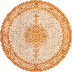 Orange 10' x 10' Bromley Round Area Rug 100% Polypropylene With Cotton Backing Vintage Distressed Colorful Traditional Carpet for Living Dining Rooms Offices for Sale at Rug Engine