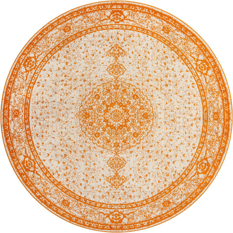 Orange 10' x 10' Bromley Round Area Rug 100% Polypropylene With Cotton Backing Vintage Distressed Colorful Traditional Carpet for Living Dining Rooms Offices for Sale at Rug Engine