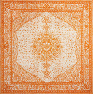Orange 10' x 10' Bromley Square Area Rug 100% Polypropylene With Cotton Backing Vintage Distressed Colorful Traditional Carpet for Living Dining Rooms Offices for Sale at Rug Engine
