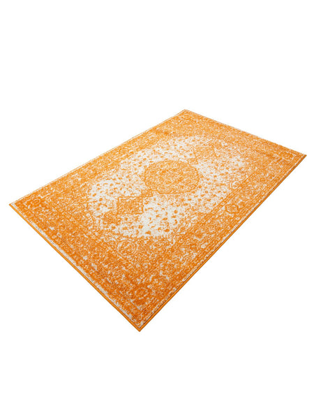 Orange 4' 1 x 6' 1 Bromley Rectangle Area Rug 100% Polypropylene With Cotton Backing Vintage Distressed Colorful Traditional Carpet for Living Dining Rooms Offices for Sale at Rug Engine