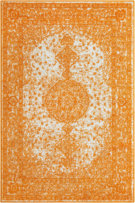 Orange 4' 1 x 6' 1 Bromley Rectangle Area Rug 100% Polypropylene With Cotton Backing Vintage Distressed Colorful Traditional Carpet for Living Dining Rooms Offices for Sale at Rug Engine