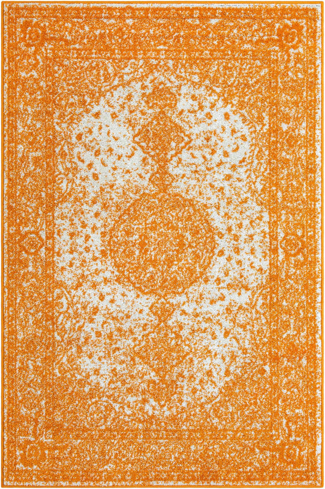 Orange 4' 1 x 6' 1 Bromley Rectangle Area Rug 100% Polypropylene With Cotton Backing Vintage Distressed Colorful Traditional Carpet for Living Dining Rooms Offices for Sale at Rug Engine