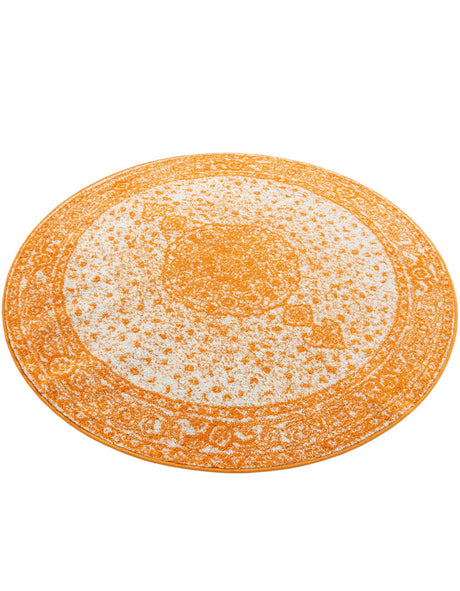 Orange 5' 3 x 5' 3 Bromley Round Area Rug 100% Polypropylene With Cotton Backing Vintage Distressed Colorful Traditional Carpet for Living Dining Rooms Offices for Sale at Rug Engine