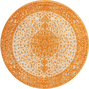 Orange 5' 3 x 5' 3 Bromley Round Area Rug 100% Polypropylene With Cotton Backing Vintage Distressed Colorful Traditional Carpet for Living Dining Rooms Offices for Sale at Rug Engine