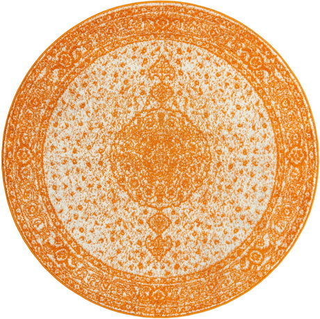 Orange 5' 3 x 5' 3 Bromley Round Area Rug 100% Polypropylene With Cotton Backing Vintage Distressed Colorful Traditional Carpet for Living Dining Rooms Offices for Sale at Rug Engine