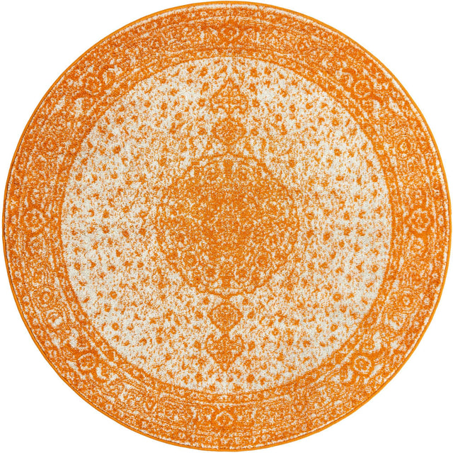 Orange 5' 3 x 5' 3 Bromley Round Area Rug 100% Polypropylene With Cotton Backing Vintage Distressed Colorful Traditional Carpet for Living Dining Rooms Offices for Sale at Rug Engine