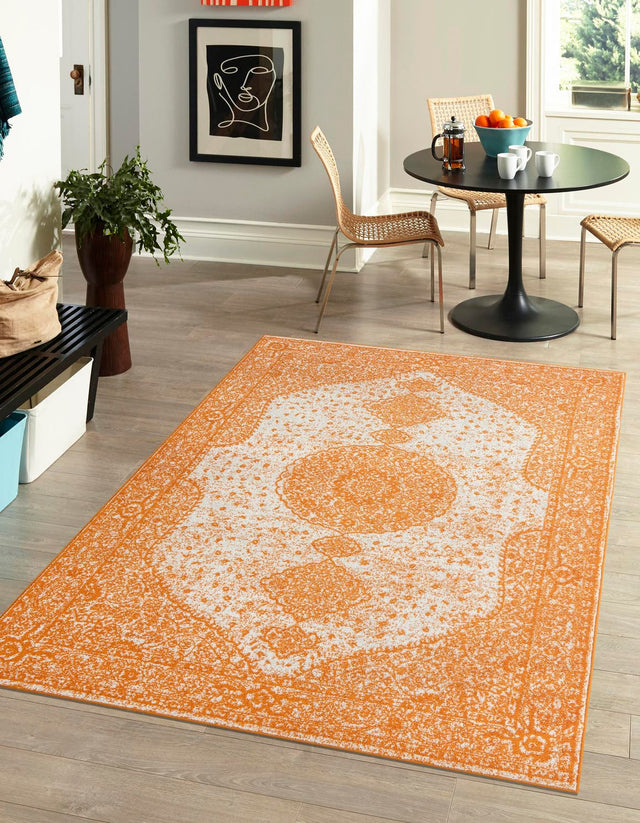 Orange 4' 1 x 6' 1 Bromley Rectangle Area Rug 100% Polypropylene With Cotton Backing Vintage Distressed Colorful Traditional Carpet for Living Dining Rooms Offices for Sale at Rug Engine