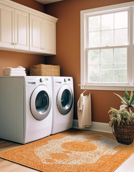Orange 3' 1 x 5' 3 Bromley Rectangle Area Rug 100% Polypropylene With Cotton Backing Vintage Distressed Colorful Traditional Carpet for Living Dining Rooms Offices for Sale at Rug Engine