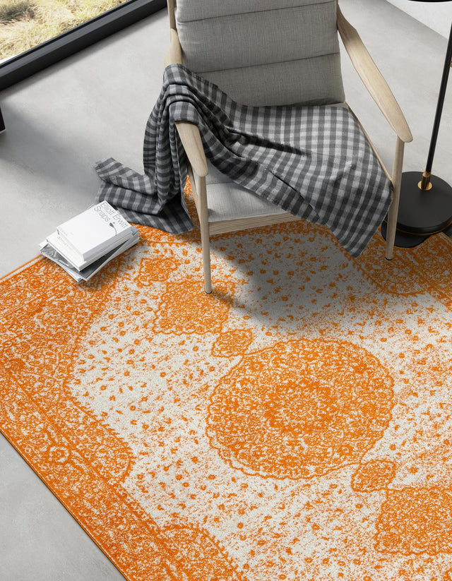 Orange 5' 3 x 8' Bromley Rectangle Area Rug 100% Polypropylene With Cotton Backing Vintage Distressed Colorful Traditional Carpet for Living Dining Rooms Offices for Sale at Rug Engine