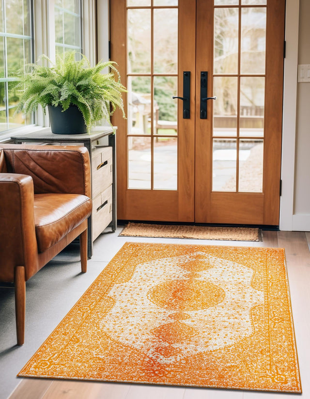 Orange 9' x 12' Bromley Rectangle Area Rug 100% Polypropylene With Cotton Backing Vintage Distressed Colorful Traditional Carpet for Living Dining Rooms Offices for Sale at Rug Engine