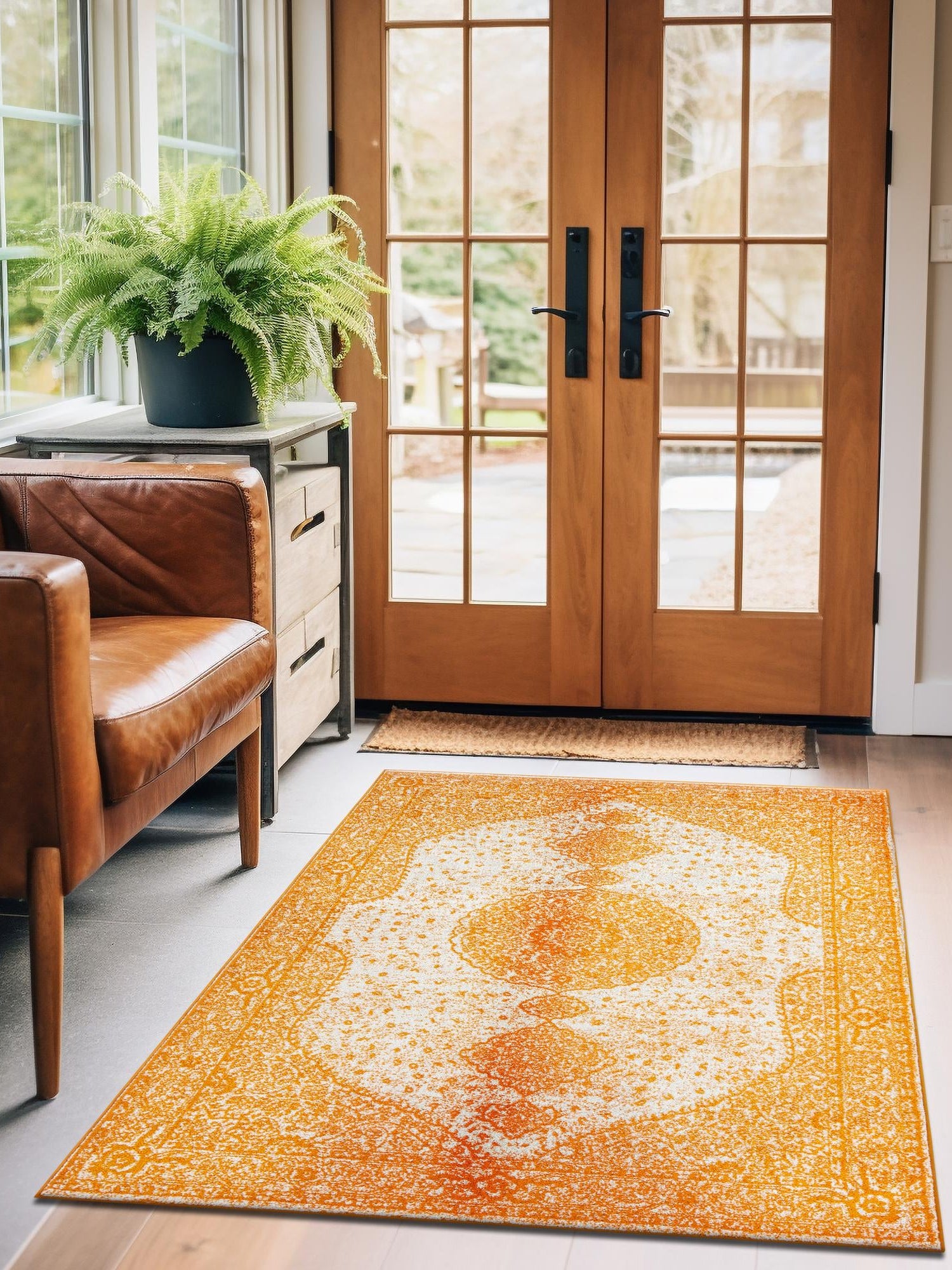 Orange 10' x 14' 1 Bromley Rectangle Area Rug 100% Polypropylene With Cotton Backing Vintage Distressed Colorful Traditional Carpet for Living Dining Rooms Offices for Sale at Rug Engine