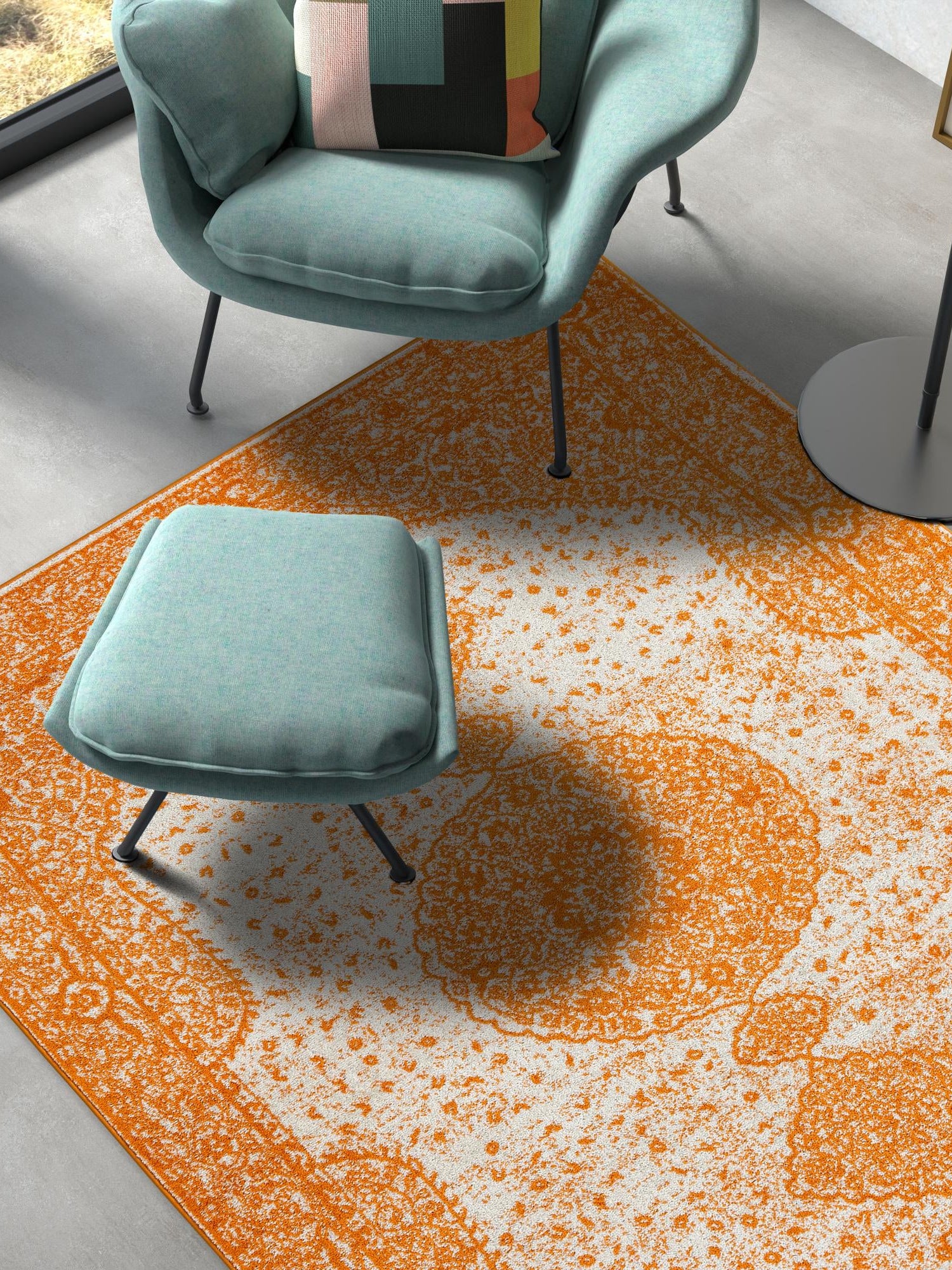 Orange 3' 1 x 5' 3 Bromley Rectangle Area Rug 100% Polypropylene With Cotton Backing Vintage Distressed Colorful Traditional Carpet for Living Dining Rooms Offices for Sale at Rug Engine