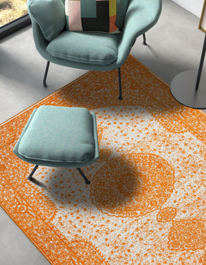 Orange 5' 3 x 7' 1 Bromley Rectangle Area Rug 100% Polypropylene With Cotton Backing Vintage Distressed Colorful Traditional Carpet for Living Dining Rooms Offices for Sale at Rug Engine