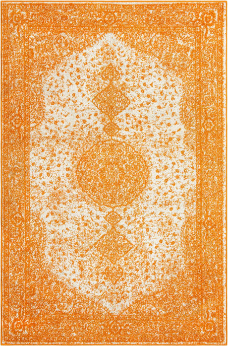 Orange 5' 3 x 8' Bromley Rectangle Area Rug 100% Polypropylene With Cotton Backing Vintage Distressed Colorful Traditional Carpet for Living Dining Rooms Offices for Sale at Rug Engine