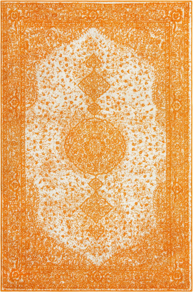 Orange 5' 3 x 8' Bromley Rectangle Area Rug 100% Polypropylene With Cotton Backing Vintage Distressed Colorful Traditional Carpet for Living Dining Rooms Offices for Sale at Rug Engine
