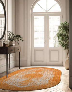 Orange 5' 3 x 8' Bromley Oval Area Rug 100% Polypropylene With Cotton Backing Vintage Distressed Colorful Traditional Carpet for Living Dining Rooms Offices for Sale at Rug Engine