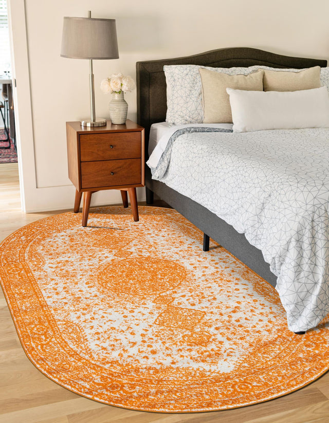 Orange 5' 3 x 8' Bromley Oval Area Rug 100% Polypropylene With Cotton Backing Vintage Distressed Colorful Traditional Carpet for Living Dining Rooms Offices for Sale at Rug Engine