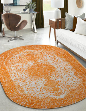 Orange 5' 3 x 8' Bromley Oval Area Rug 100% Polypropylene With Cotton Backing Vintage Distressed Colorful Traditional Carpet for Living Dining Rooms Offices for Sale at Rug Engine