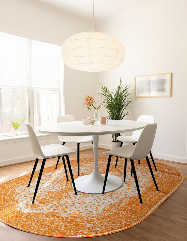 Orange 5' 3 x 8' Bromley Oval Area Rug 100% Polypropylene With Cotton Backing Vintage Distressed Colorful Traditional Carpet for Living Dining Rooms Offices for Sale at Rug Engine