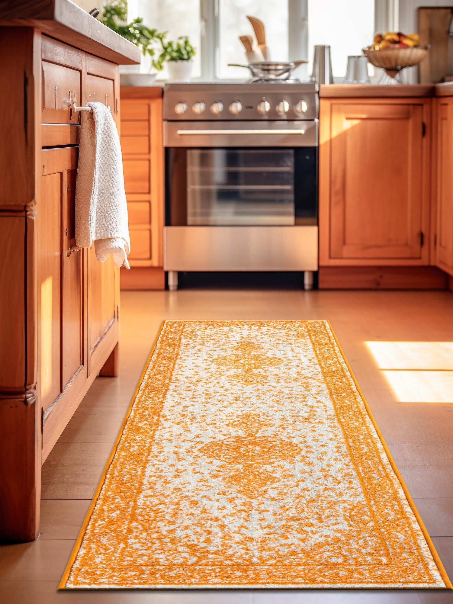 Orange 2' 7 x 10' Bromley Runner Area Rug 100% Polypropylene With Cotton Backing Vintage Distressed Colorful Traditional Carpet for Living Dining Rooms Offices for Sale at Rug Engine