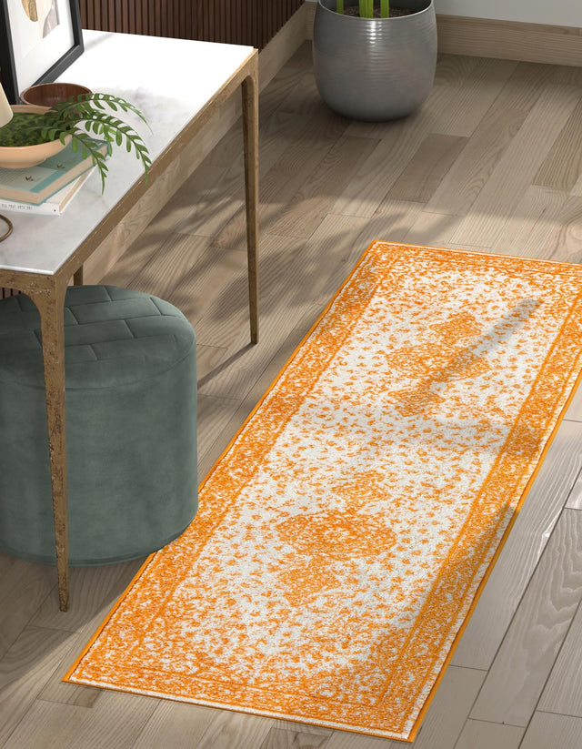 Orange 2' 7 x 12' Bromley Runner Area Rug 100% Polypropylene With Cotton Backing Vintage Distressed Colorful Traditional Carpet for Living Dining Rooms Offices for Sale at Rug Engine
