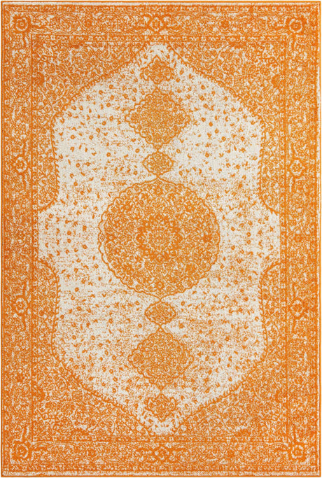 Orange 6' 1 x 9' Bromley Rectangle Area Rug 100% Polypropylene With Cotton Backing Vintage Distressed Colorful Traditional Carpet for Living Dining Rooms Offices for Sale at Rug Engine